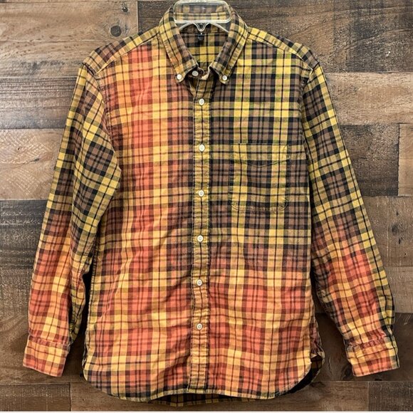 Bleached Peace Sign Flannel Shirt Size Small Yellow Brown Plaid - Picture 2 of 3